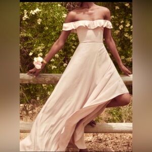 Reformation Verbena Ruffled Gown Off Shoulder Floor Length in Beige color Size 2